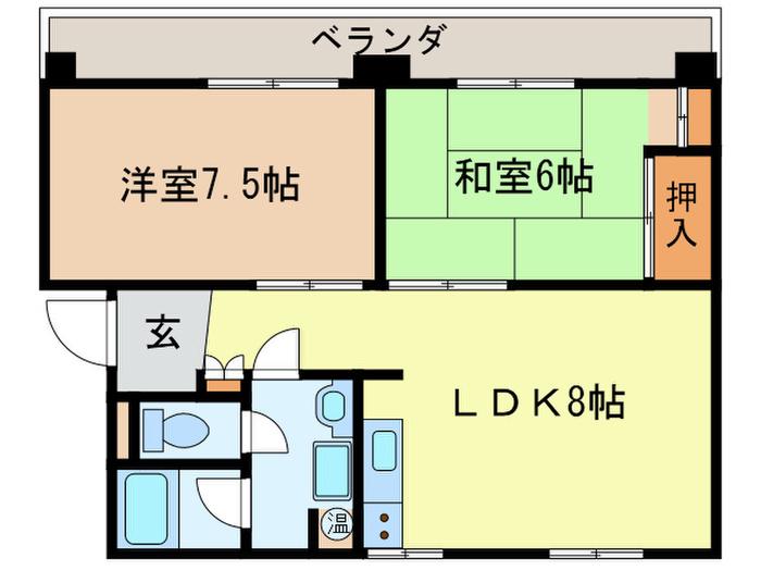 親交ハイツ(2LDK/4階)の間取り写真