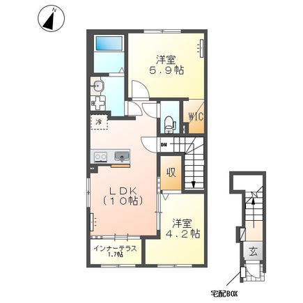 金沢市久安3丁目アパート(1LDK/2階)の間取り写真