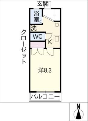 レークハヤIII(1K/1階)の間取り写真
