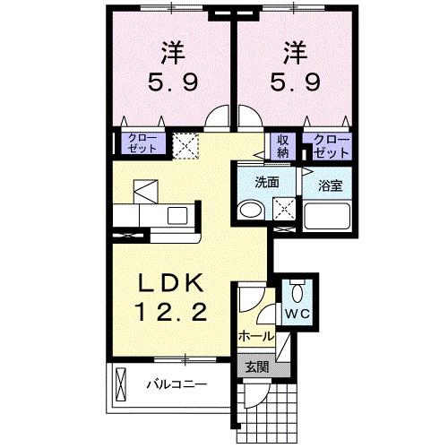 ローズヒルズ(2LDK/1階)の間取り写真