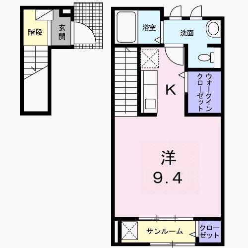 グリーンフローラ 南(ワンルーム/2階)の間取り写真