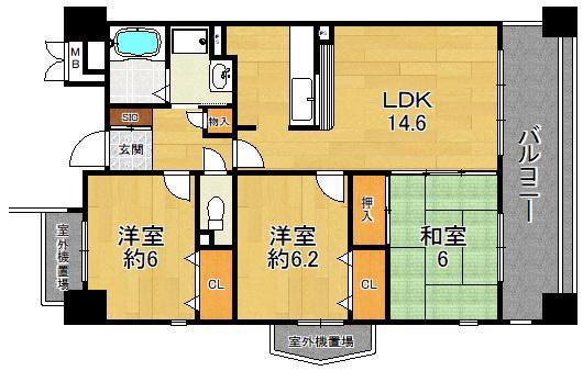 小学校近くのファミリー物件ヴェルデュール・カー(3LDK/9階)の間取り写真