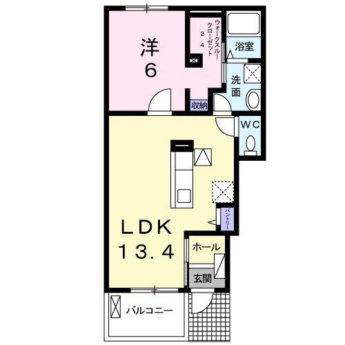 RIVER SIDEはるか A(1LDK/1階)の間取り写真