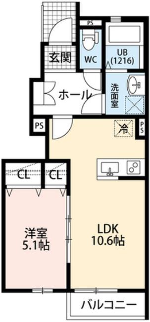 デュラカーサ コブシⅣ(1LDK/1階)の間取り写真