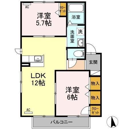 クロッカス翼 A棟(2LDK/2階)の間取り写真