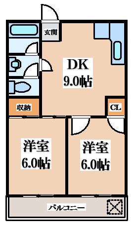 セイム三箇(2DK/3階)の間取り写真