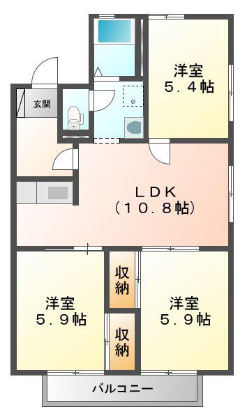 エスポアールMIDA B(3LDK/2階)の間取り写真