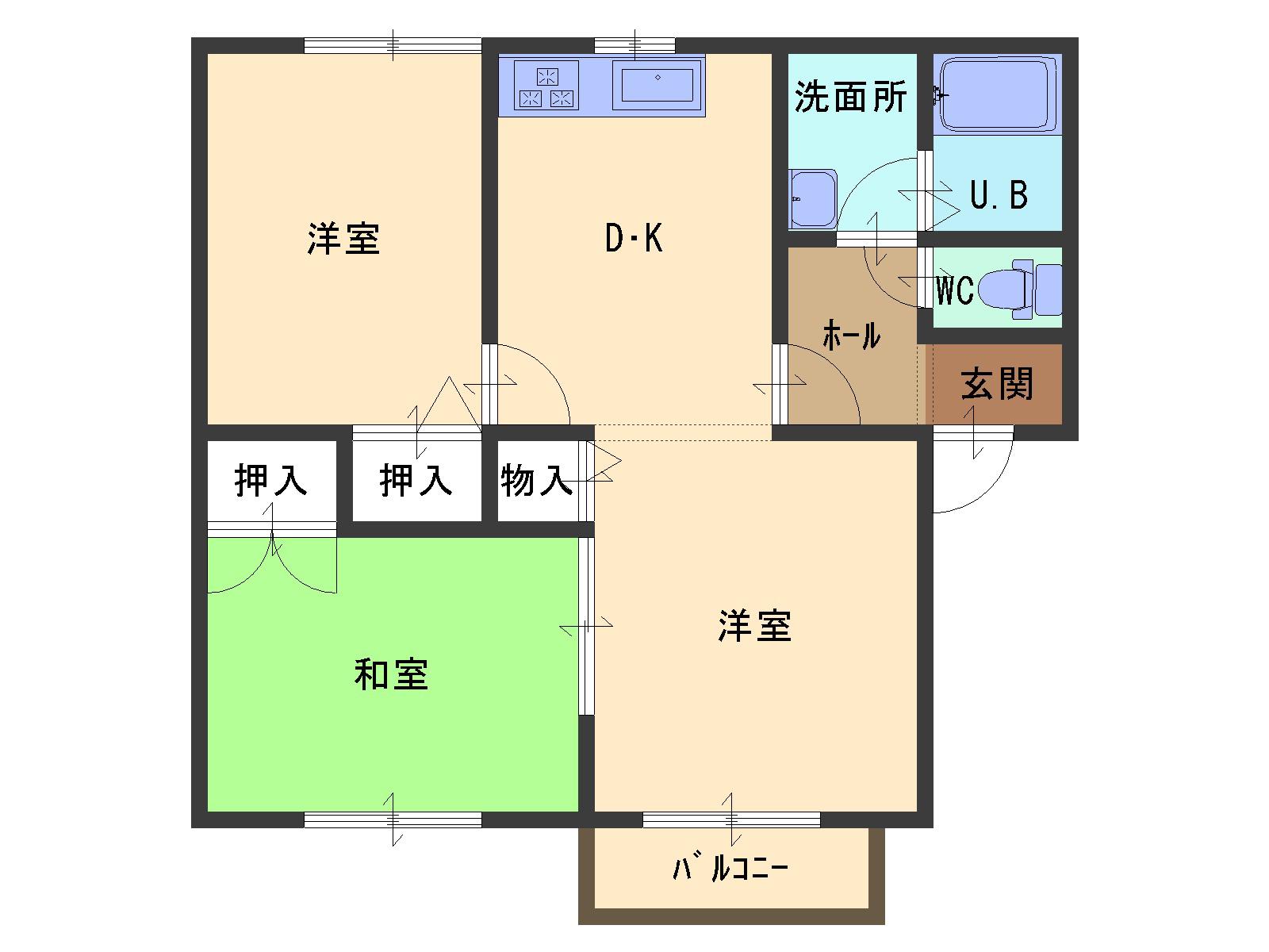 メンバーズタウン月町D(2LDK/2階)の間取り写真
