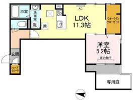 グランテリア楽々園W(1LDK/1階)の間取り写真