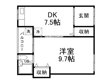 フェリスタス(1DK/2階)の間取り写真