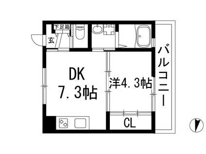 エンベロップ宝塚(1DK/3階)の間取り写真