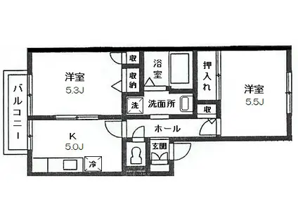 シンフォニア津田沼B棟(2K/1階)の間取り写真