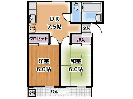 サニーホーム(2DK/2階)の間取り写真