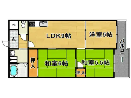 サンシャインコート北徳(3LDK/2階)の間取り写真