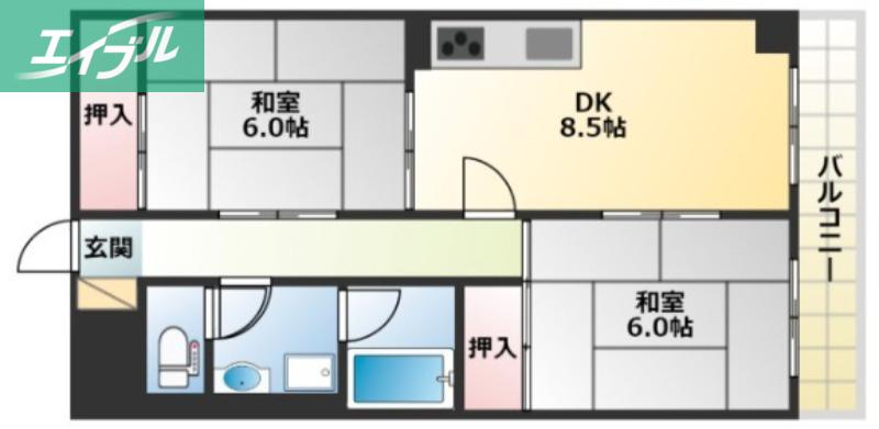 ハイデンスホンダ(2DK/10階)の間取り写真