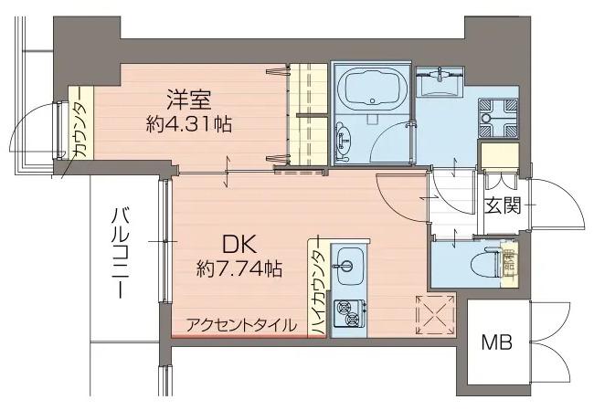 プレジオ難波ASIAN(1DK/15階)の間取り写真
