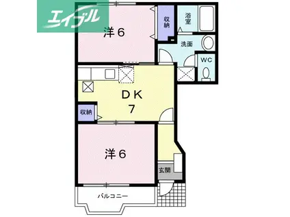 クレストールゆうB(2DK/1階)の間取り写真