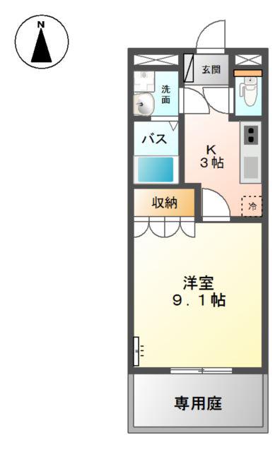 オレンジビレッジ(1K/1階)の間取り写真