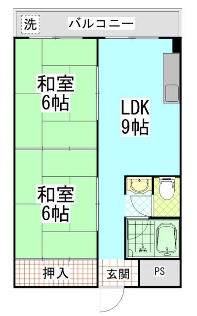 沼ハイツ(2LDK/5階)の間取り写真
