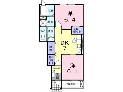 ウエストフィール参号館(2DK/1階)の間取り写真