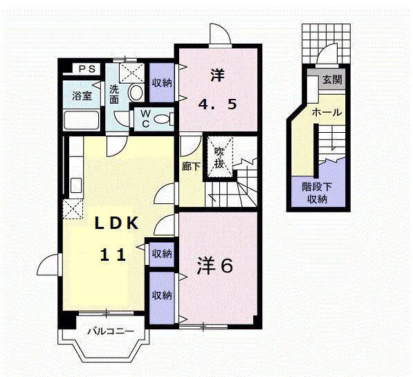 ボナール(2LDK/2階)の間取り写真