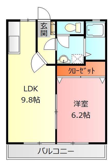 サンシティ田中B(1LDK/2階)の間取り写真