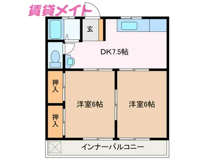 コーポ千代崎(2DK/1階)の間取り写真