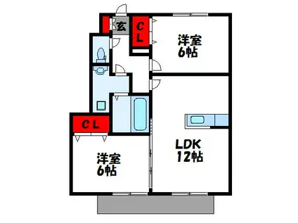 シャンス ドミール(2LDK/2階)の間取り写真