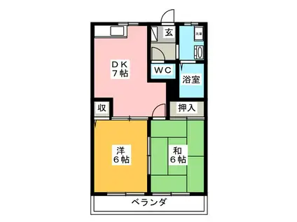 ケイエムハイツB(2DK/1階)の間取り写真