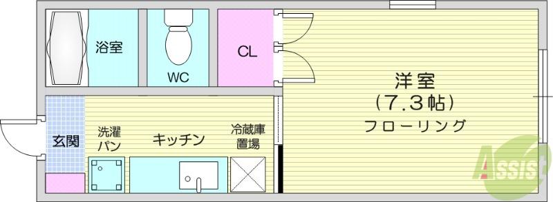 カーリアン南光台(1K/2階)の間取り写真