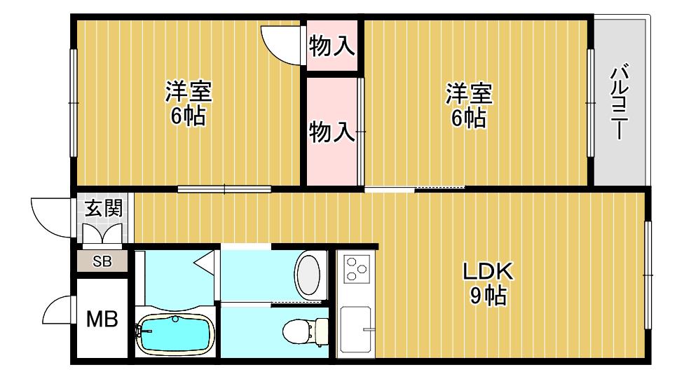 太秦グリーンハイツ(2LDK/4階)の間取り写真