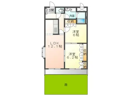 近鉄名古屋線 伊勢中川駅 徒歩46分 2階建 築22年(2LDK/1階)の間取り写真