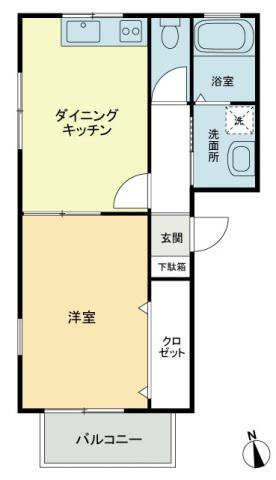 フォブールDMCD(1DK/2階)の間取り写真