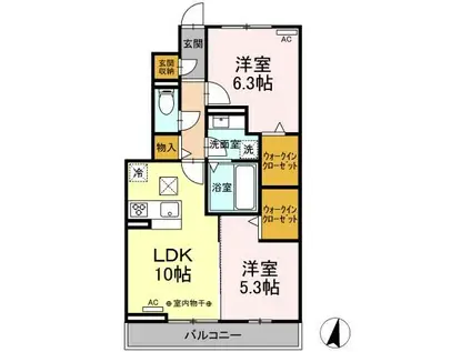 D-ROOM能島(2LDK/1階)の間取り写真