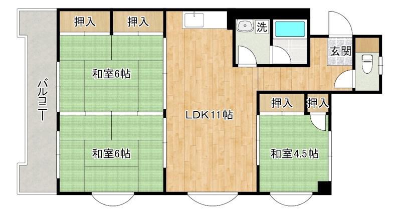 オアシス若園III(3LDK/3階)の間取り写真