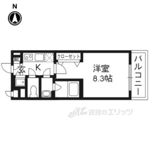 ベラジオ京都東山Ⅱ(1K/2階)の間取り写真