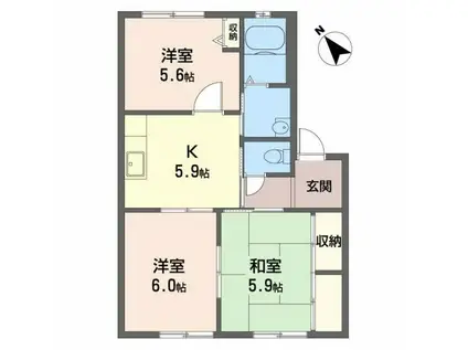 カサベラ東羽衣(3K/1階)の間取り写真