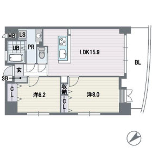アントゥール薬院(2LDK/11階)の間取り写真