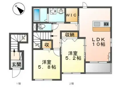 パレ・プランタン(2LDK/2階)の間取り写真