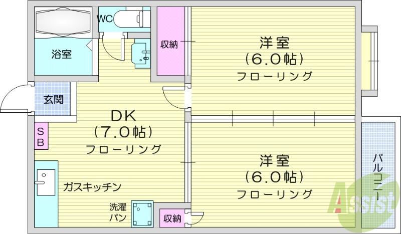 フラッツTO-1(2DK/1階)の間取り写真