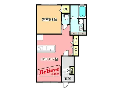 ちぇーろ セレーノ(1LDK/1階)の間取り写真