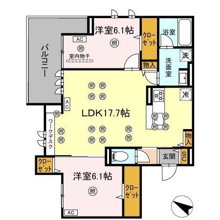 GRANDVALLEY 博多(2LDK/2階)の間取り写真