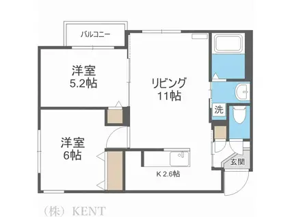 CITY RESIDENCE八軒(2LDK/1階)の間取り写真