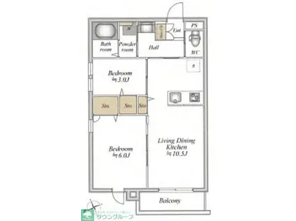 ザ・フォレスト立川(2LDK/1階)の間取り写真