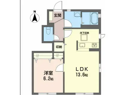 ハイネス国府(1LDK/1階)の間取り写真