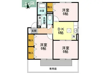 クリエカーサ B(3DK/1階)の間取り写真