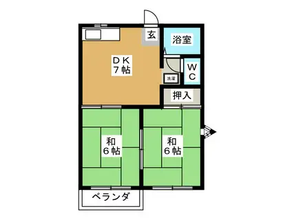 コーポウエストタウンB(2DK/2階)の間取り写真
