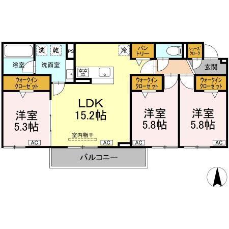 シャンドフルール(3LDK/2階)の間取り写真