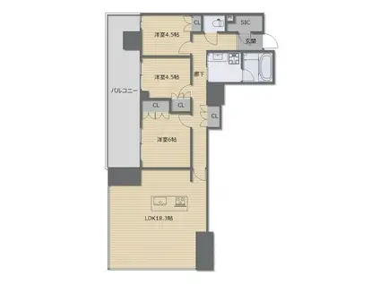 RJR堺筋本町タワー(3LDK/4階)の間取り写真