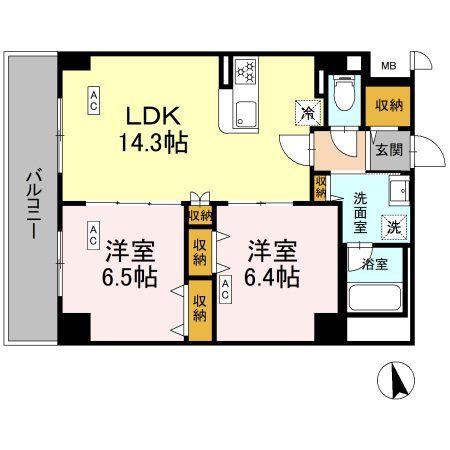 カスタリア西船橋II(2LDK/2階)の間取り写真